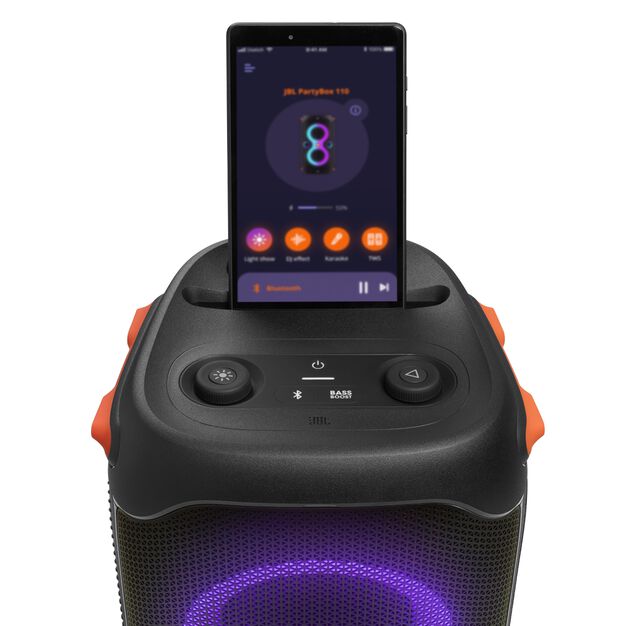 JBL Partybox 110 - Black - Portable party speaker with 160W powerful sound, built-in lights and splashproof design. - Detailshot 5