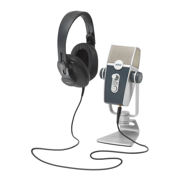 AKG Podcaster Essentials - Black / Gray - Audio Production Toolkit: AKG Lyra USB Microphone and AKG K371 Headphones - Hero