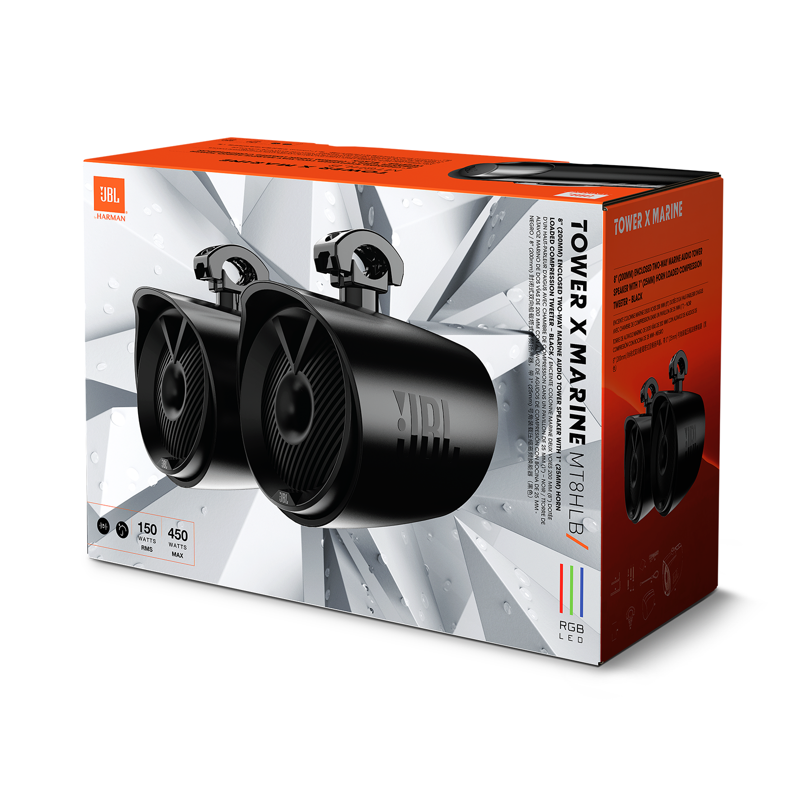 JBL Tower X Marine MT8HLB | Torre de altavoz marino de dos vías de 200 mm  con altavoz de agudos de compresión con bocina de 25 mm - Negro